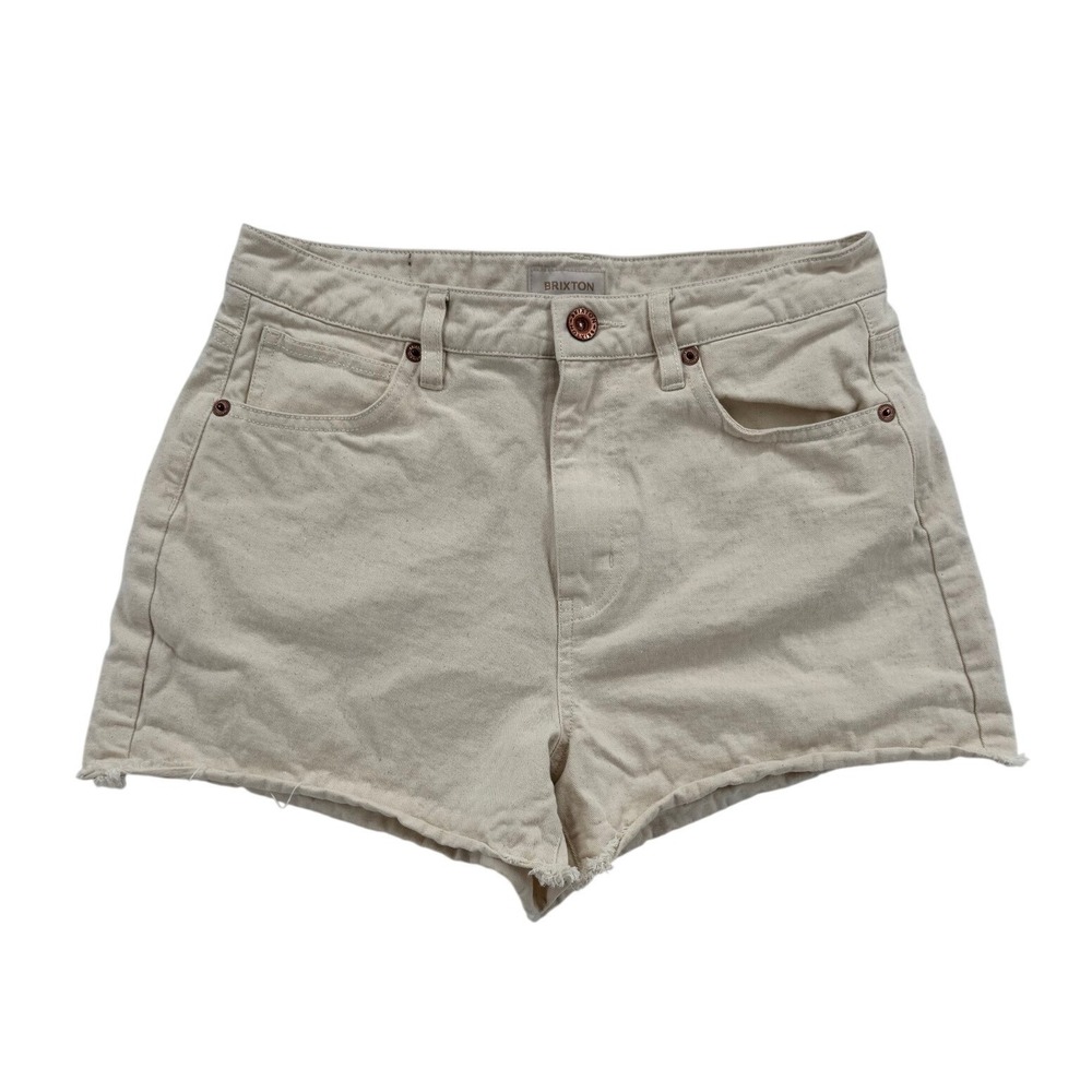 Brixton Denim Shorts Womens 27 Cream Excellent High Rise Raw Hem Casual